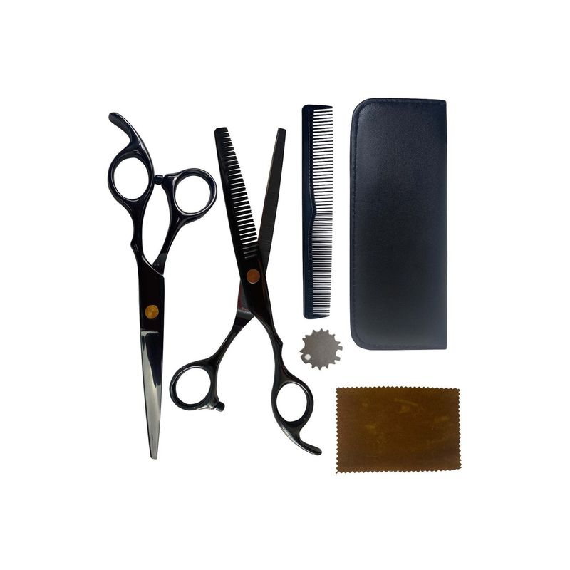GENERICO - Kit Tijeras Peluquería Profesional Entresacadora Negro Mas Set Peines