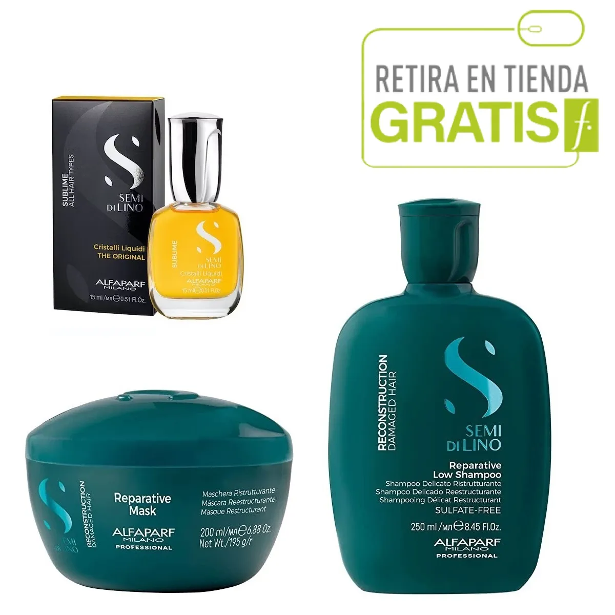 ALFAPARF MILANO - ALFAPARF Kit Shampoo+  Mascarilla Reconstrucción + Cristal líquido.-