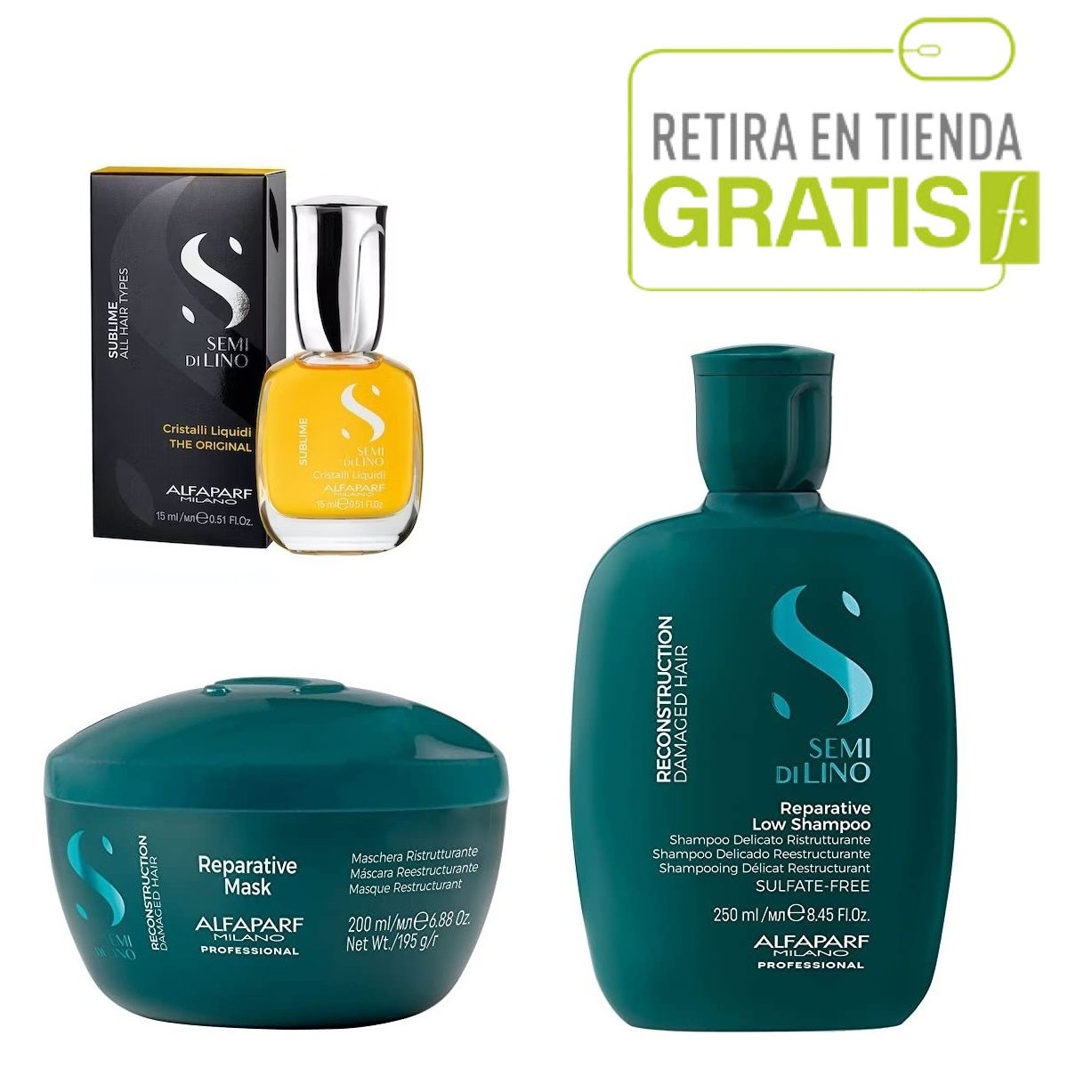ALFAPARF MILANO - ALFAPARF Kit Shampoo+  Mascarilla Reconstrucción + Cristal líquido.-