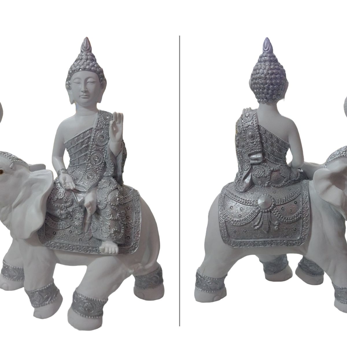 GENERICO - Buda sobre elefante - Blanco y Plateado