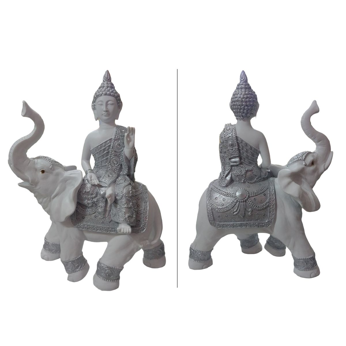 GENERICO - Buda sobre elefante - Blanco y Plateado