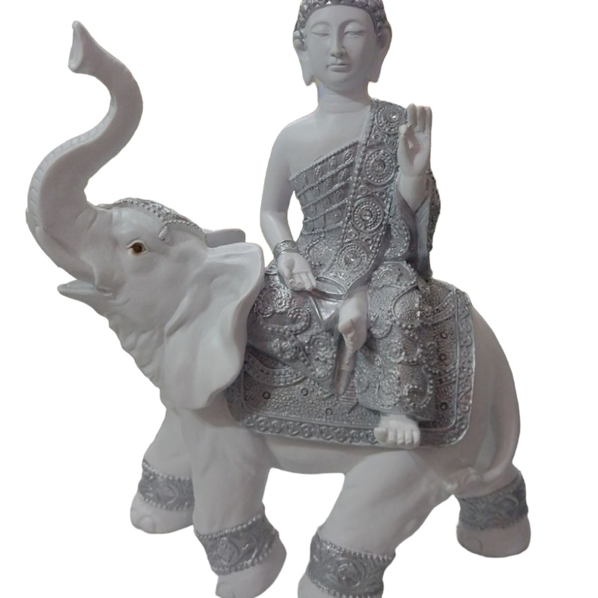 GENERICO - Buda sobre elefante - Blanco y Plateado