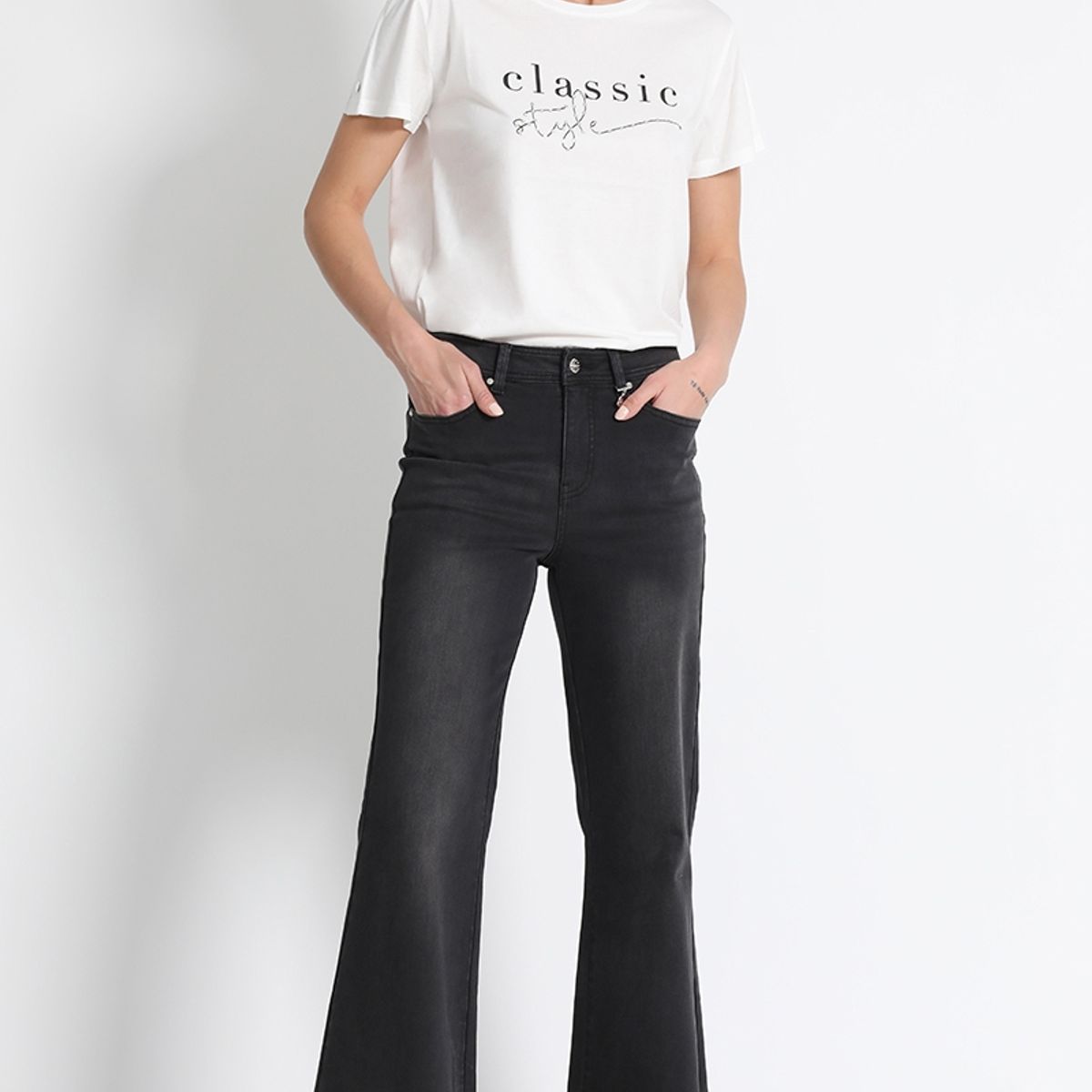 LIOLA - Jeans Palazzo Tiro Medio Negro Liola