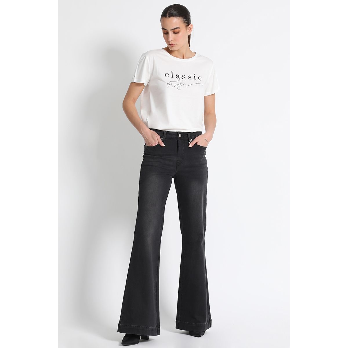 LIOLA - Jeans Palazzo Tiro Medio Negro Liola