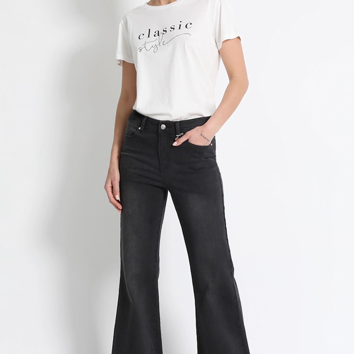 LIOLA - Jeans Palazzo Tiro Medio Negro Liola