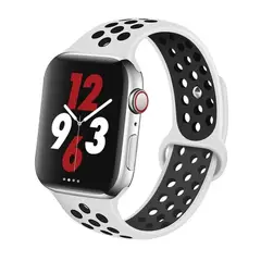 GENERICO - Correa Deportiva Silicona Blanco y Negro para Apple Watch 38 40 41 mm