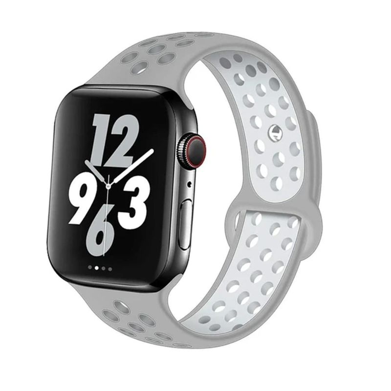GENERICO - Correa Deportiva Silicona Gris y Blanco para Apple Watch 38 40 41 mm
