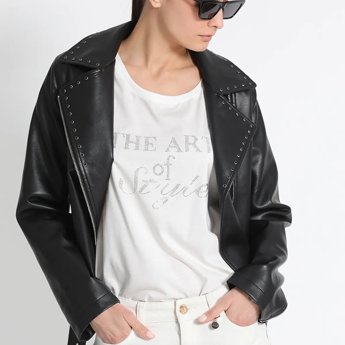 LIOLA - Chaqueta Mujer Biker Negro Liola
