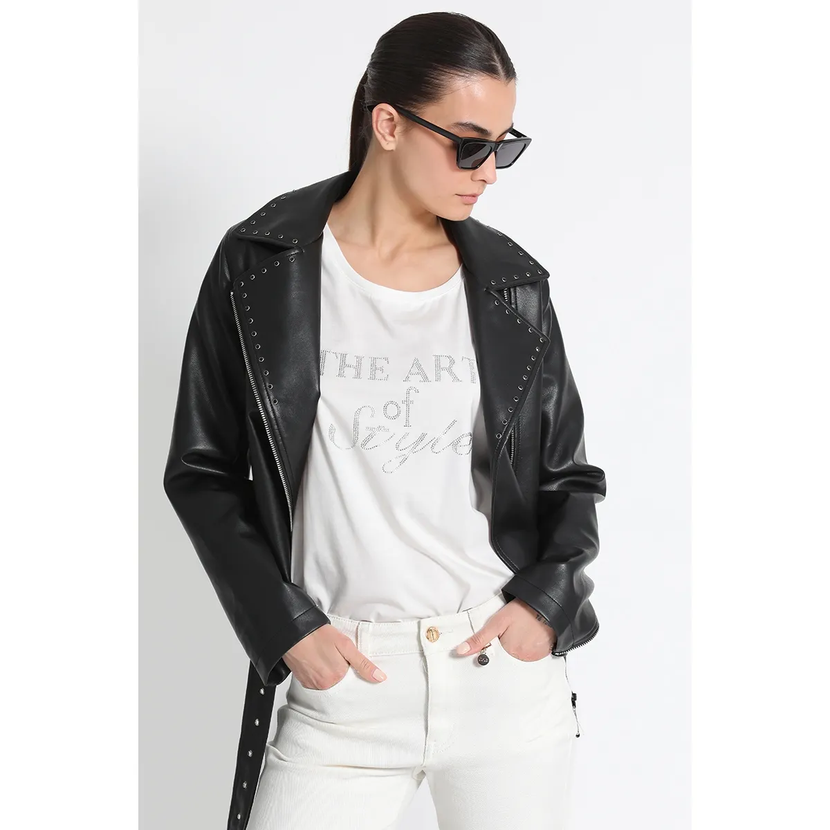 LIOLA - Chaqueta Mujer Biker Negro Liola