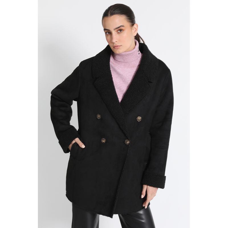 LIOLA - Chaquetón Recto Tipo Gamulan Negro Liola