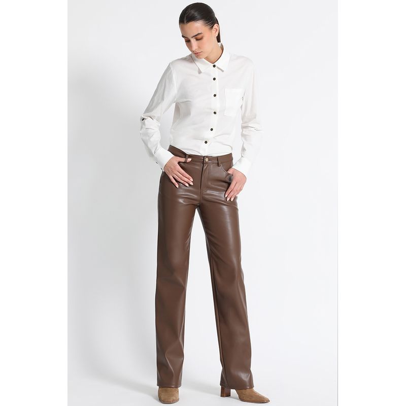 LIOLA - Pantalón Recto Efecto Piel  Cafe Liola
