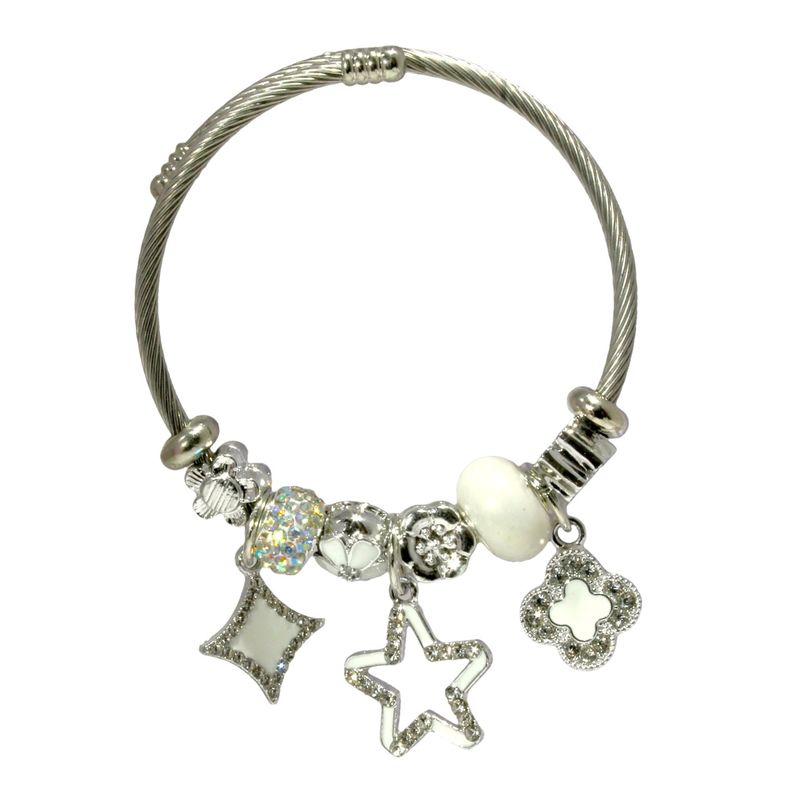 GENERICO - Pulsera Charms Mujer Acero Quirúrgico Plateado - Blanco