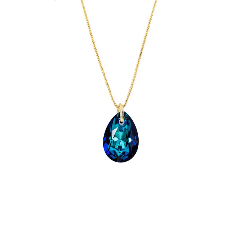 JOYAS MONTERO - Collar Gota de Luz Gold Cristales Genuinos Bermuda Blue