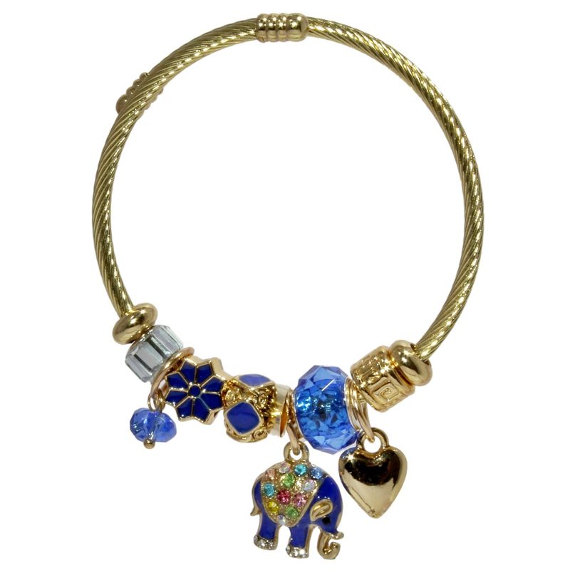 GENERICO - Pulsera Charms Mujer Acero Quirúrgico Dorado - Azul