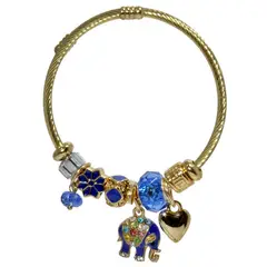 GENERICO - Pulsera Charms Mujer Acero Quirúrgico Dorado - Azul