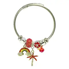 GENERICO - Pulsera Charms Mujer Acero Quirúrgico Plateado - Rojo
