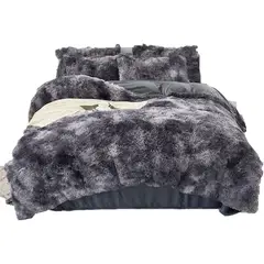 TODOHOGAR SANTIAGO DE CHILE - Cubrecama peludo jaspeado negro 1.5