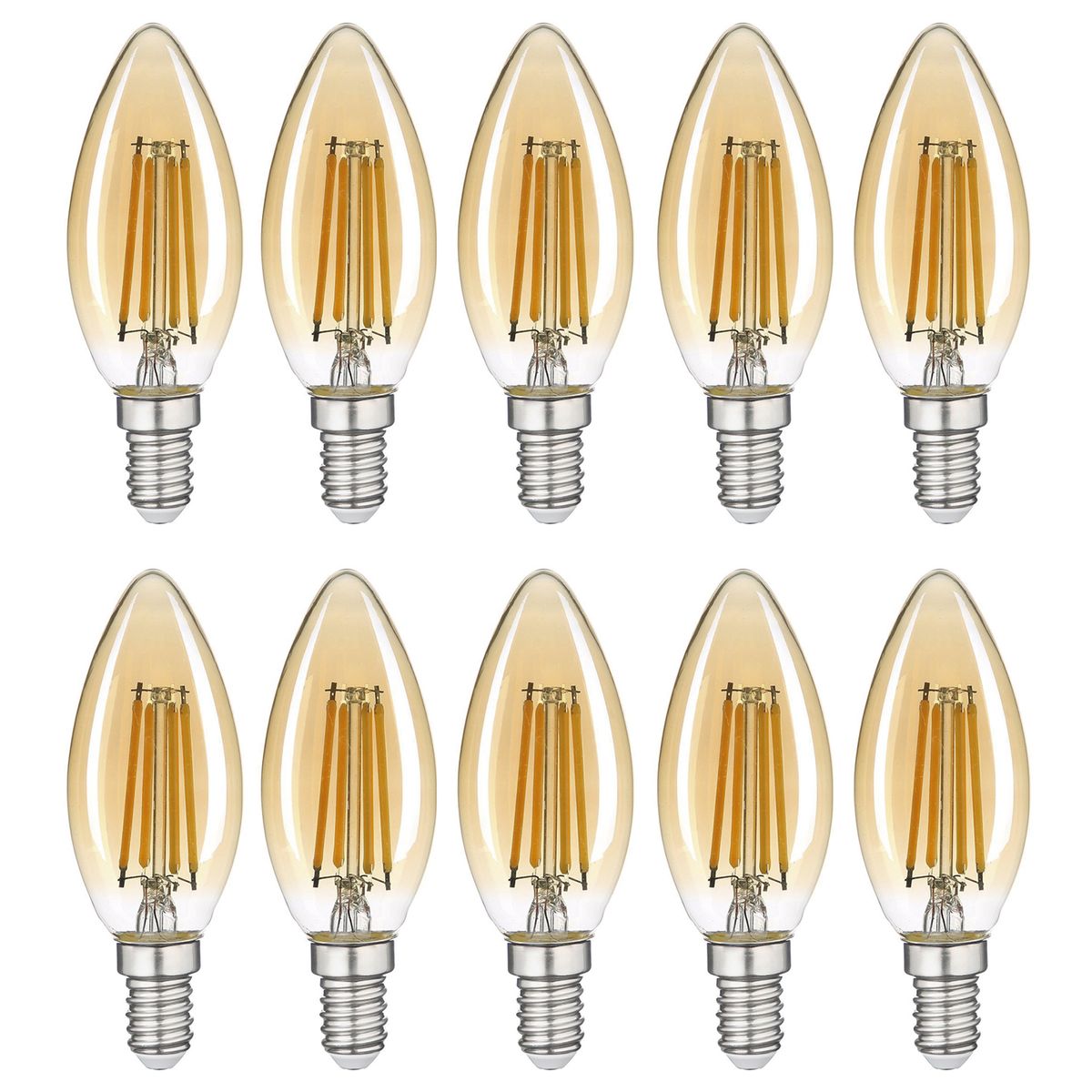 HB LEDS - Pack 10 Ampolleta Filamento LED Vela E-14 4W