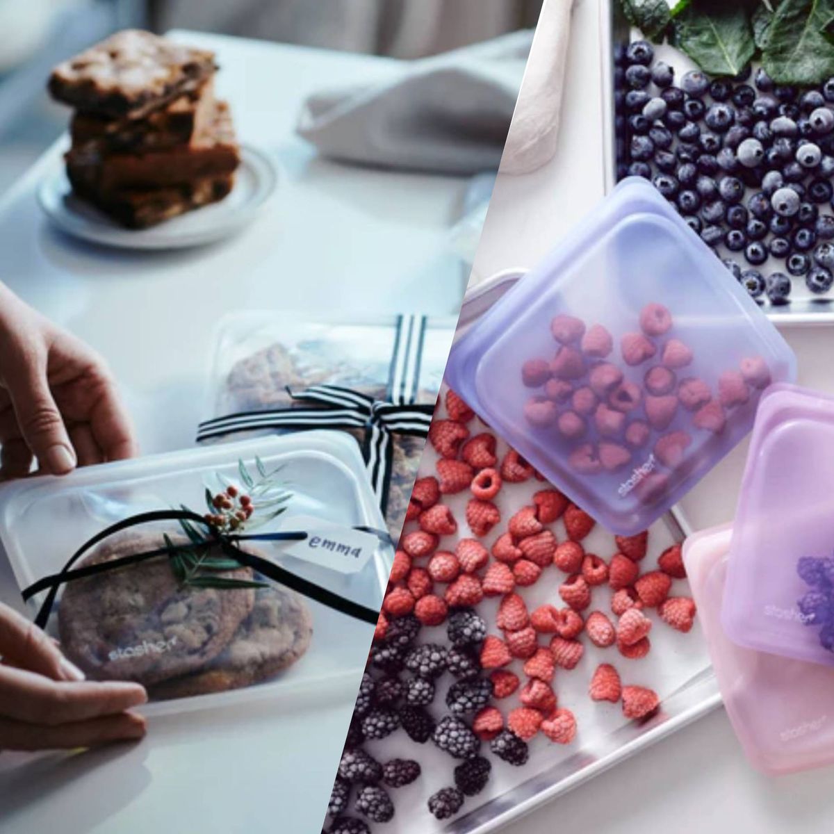 STASHER - Pack Bolsa Snack y Sandwich transparente y Lavanda