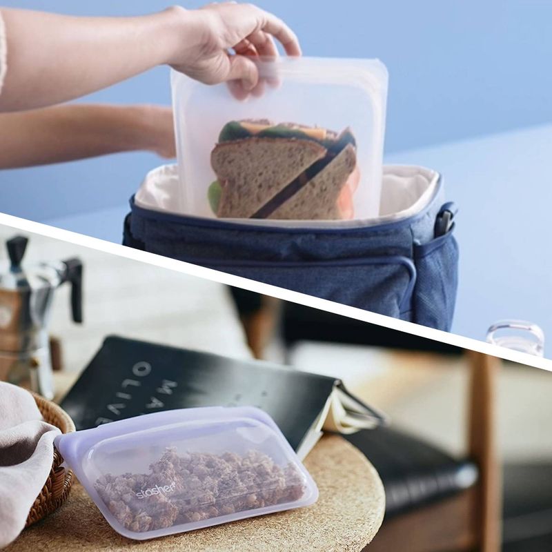 STASHER - Pack Bolsa Snack Lavanda y Sandwich transparente