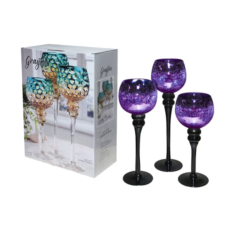 GENERICO - JUEGO 3 COPAS CANDELABRO GOLD (MORADO) CRAQUELADO