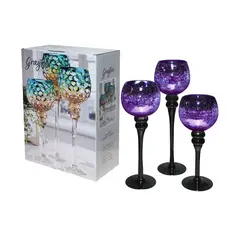 GENERICO - JUEGO 3 COPAS CANDELABRO GOLD (MORADO) CRAQUELADO