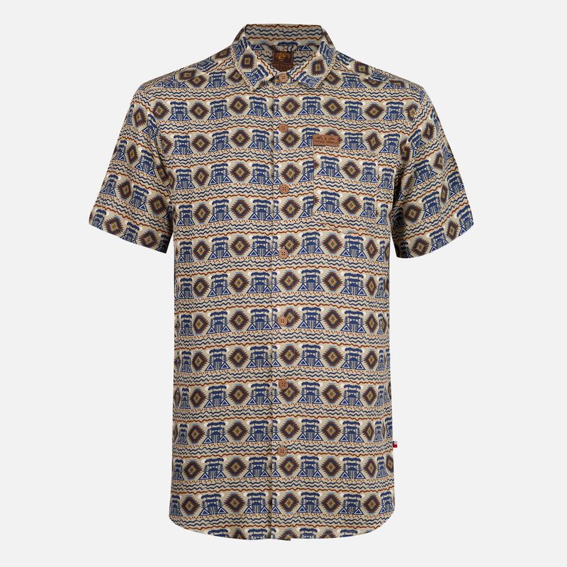 HAKA HONU - Camisa Hombre Aflora Full Print Café Haka Honu
