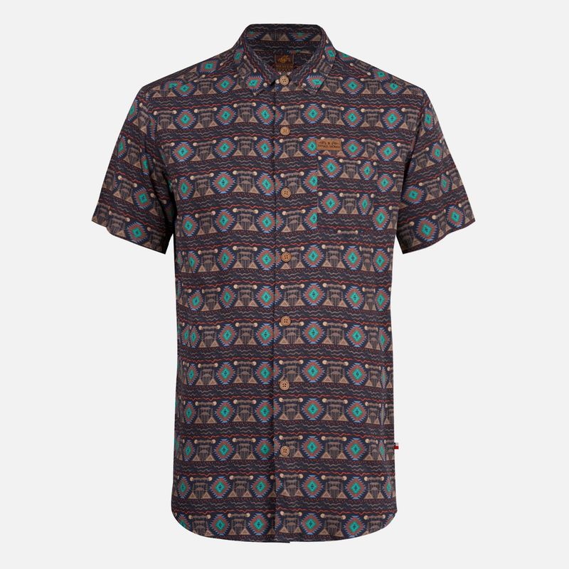 HAKA HONU - Camisa Hombre Aflora Full Print Café Pardo Haka Honu