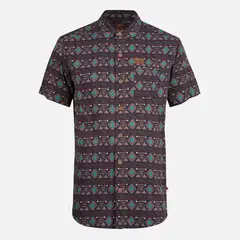 HAKA HONU - Camisa Hombre Aflora Full Print Café Pardo