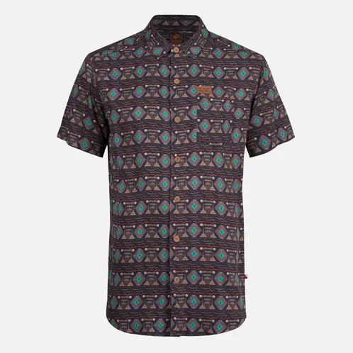 HAKA HONU - Camisa Hombre Aflora Full Print Café Pardo