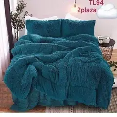 TODOHOGAR SANTIAGO DE CHILE - Cubrecama peludo un tono turquesa 2p