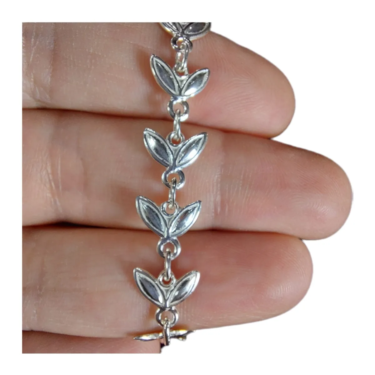 MOR JOYAS - Pulsera Plata Envejecida Ley 925 / Hojas Espigadas