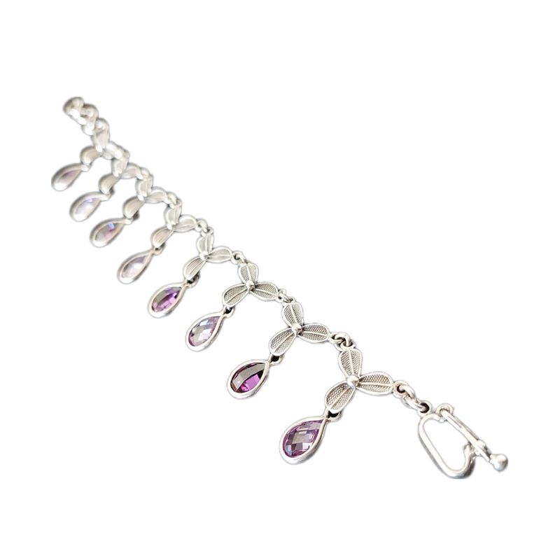 MOR JOYAS - Pulsera Plata Envejecida Ley 925 / Trebol y Amatista