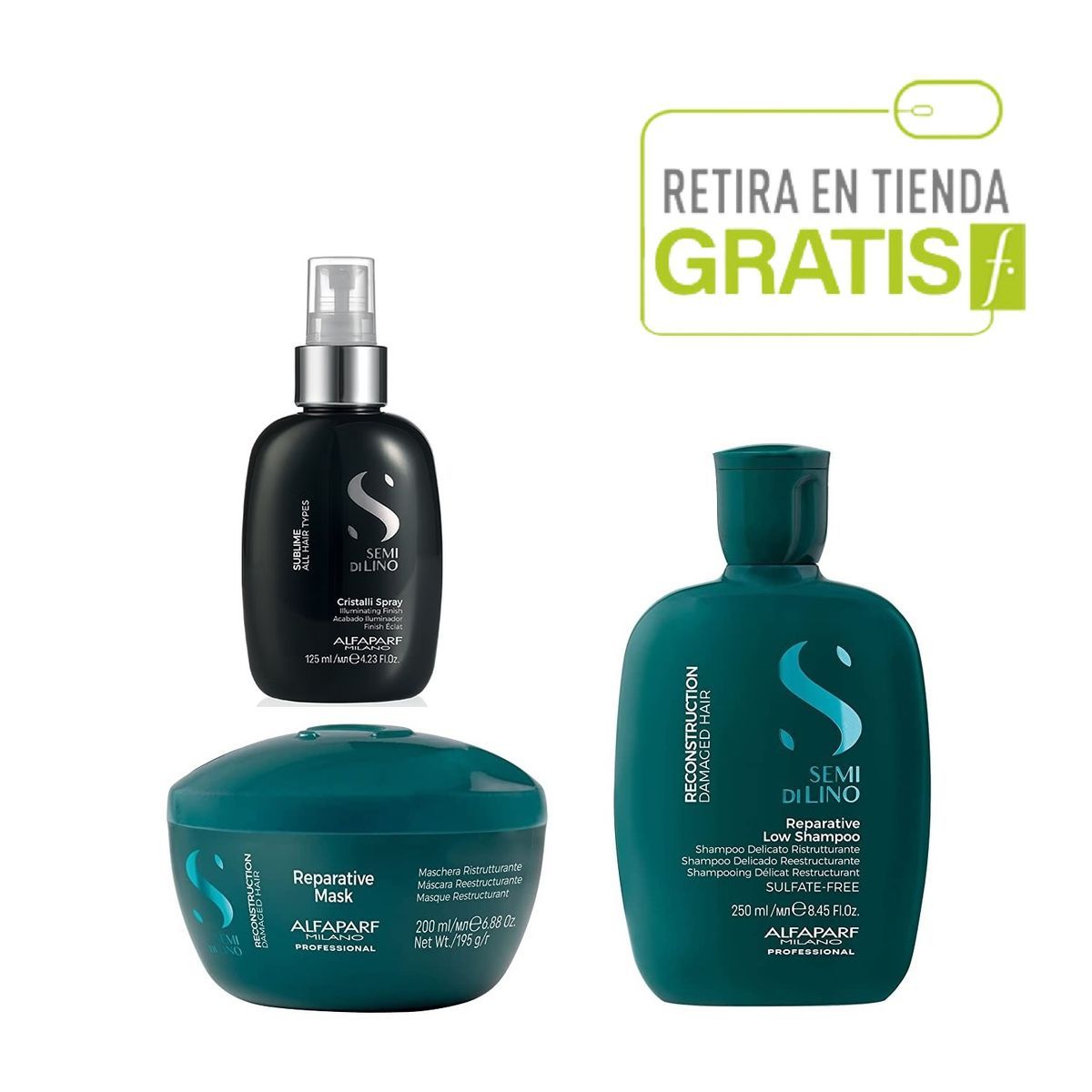 ALFAPARF MILANO - ALFAPARF Kit Shampoo+  Mascarilla Reconstrucción+  Cristal Serum