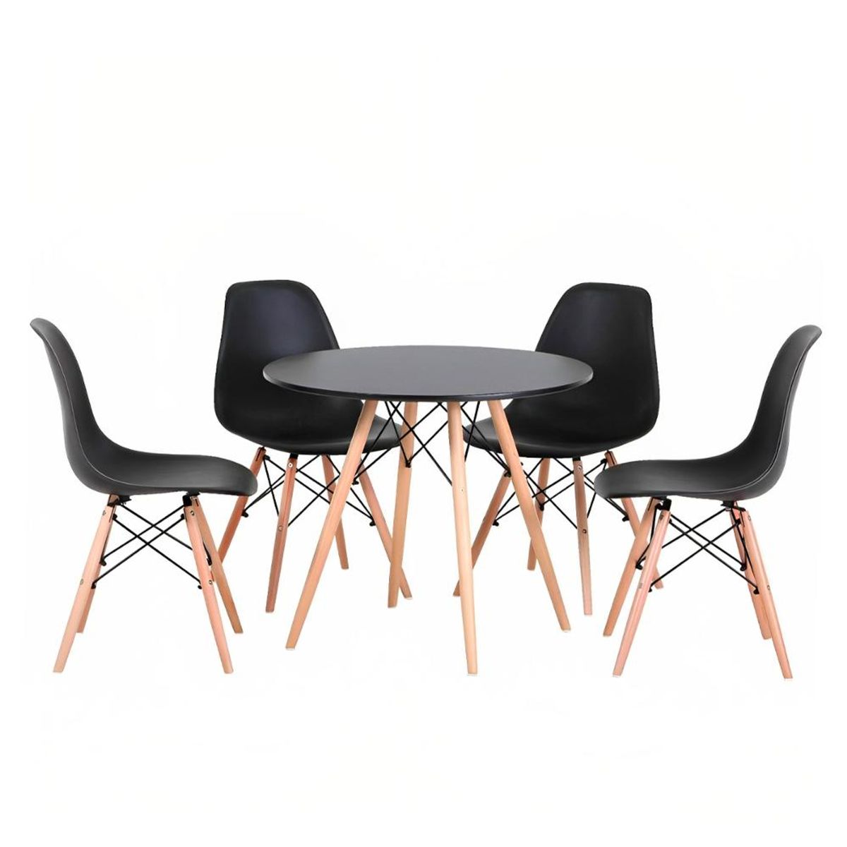 KLIK - Comedor Mesa Eames Redonda Negra 80cm + 4 Sillas Eames Negras KLIK