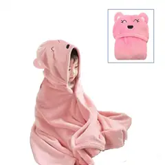 KIVARA - Toalla Bebe Con Capucha Oso Rosa