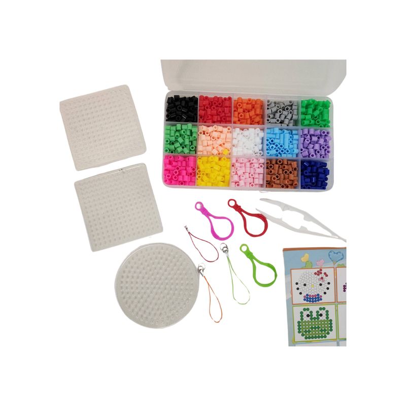 GENERICO - Fuse Beads - Perler Beads - set 15 colores 3 tableros y acce