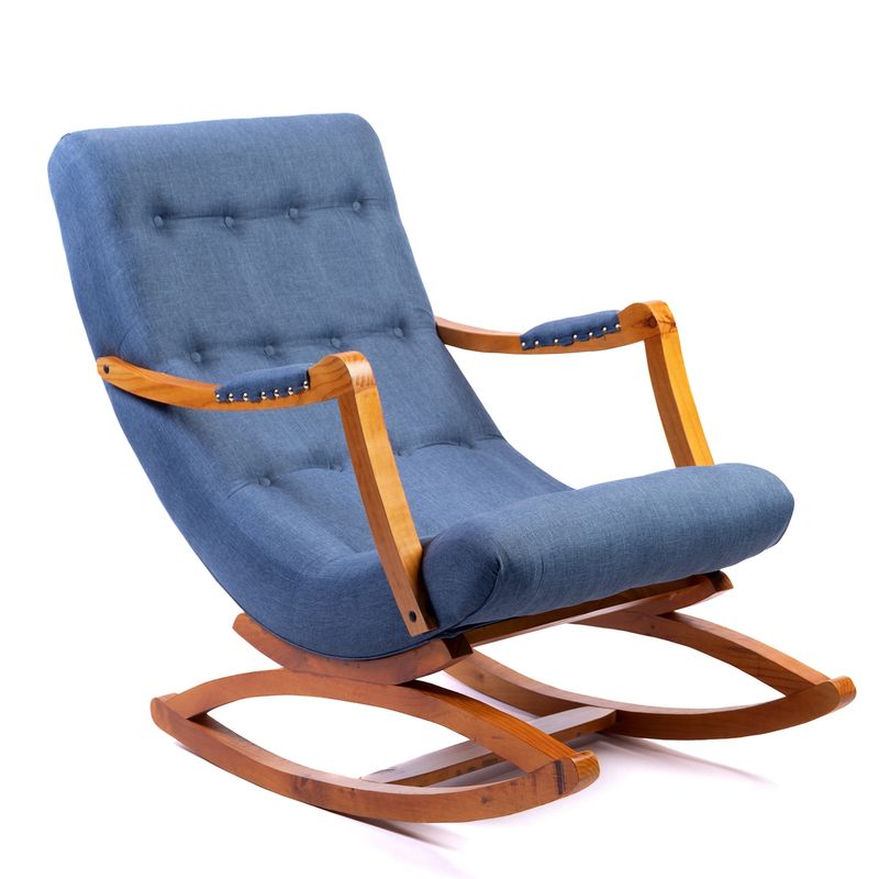 MUEBLES NEW - Silla Mecedora con Apoya Brazo Azul Indigo Lino