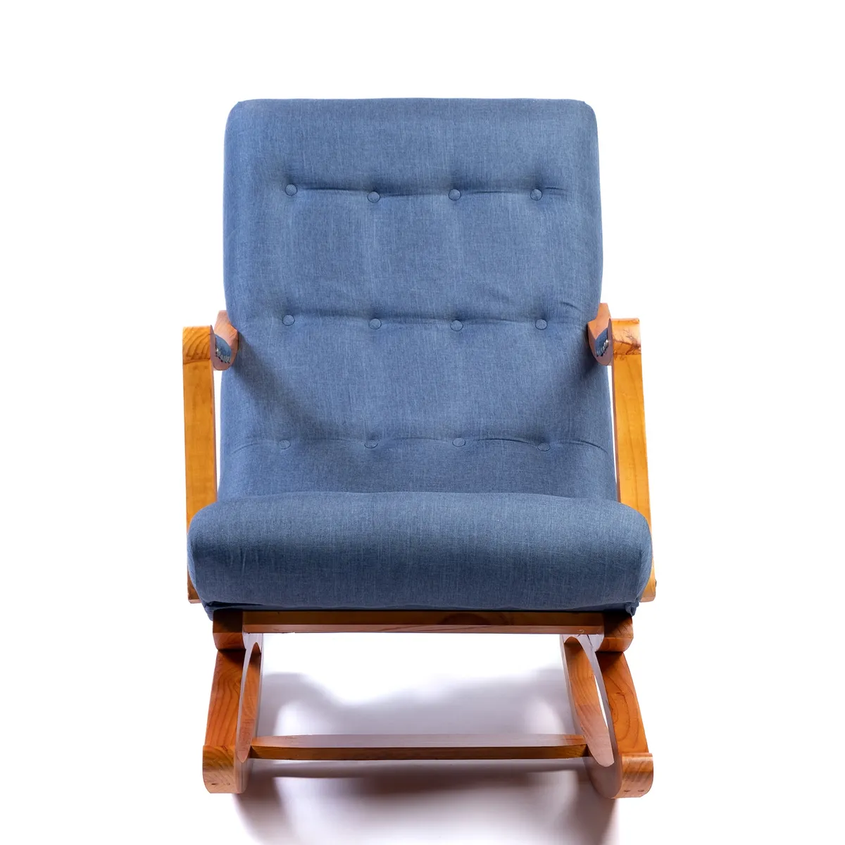 MUEBLES NEW - Silla Mecedora con Apoya Brazo Azul Indigo Lino.