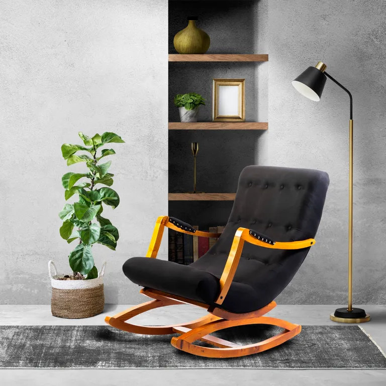 Silla Mecedora con Apoya Brazo Negro Lino