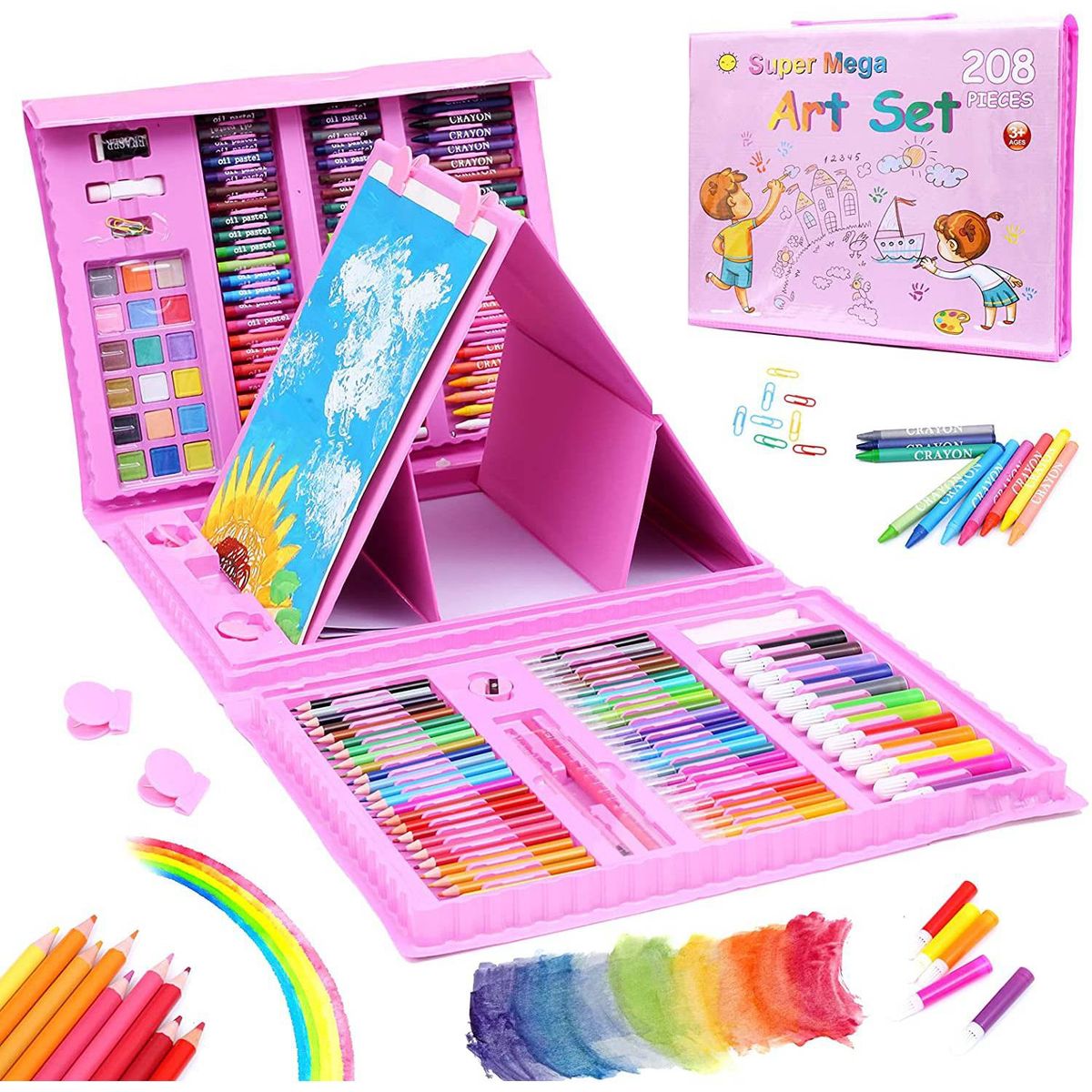 GENERICO - Set De Arte Niños 208 Piezas Lápices Para Colorear - Rosa
