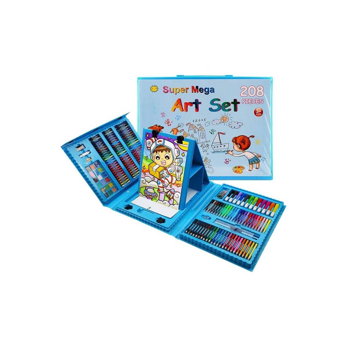GENERICO - Set De Arte Niños 208 Piezas Lápices Para Colorear - Celeste