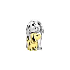 SILVER HEART - Charm Perrita y Cachorro en Plata Fina 925