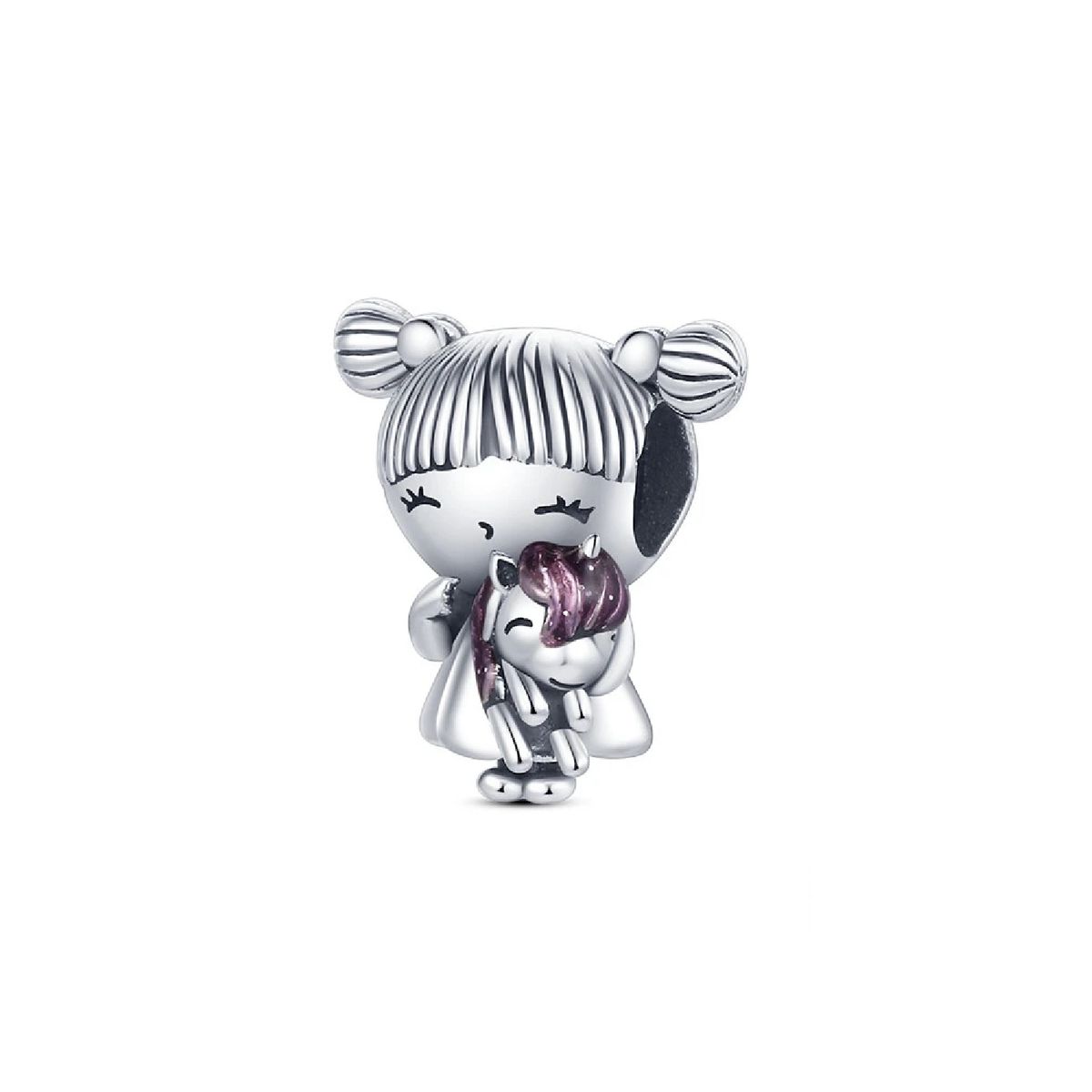 SILVER HEART - Charm Niña Pequeña y Unicornio en Plata Fina 925 SILVER HEART