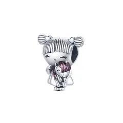 SILVER HEART - Charm Niña Pequeña y Unicornio en Plata Fina 925