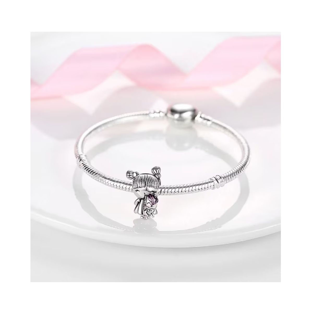 SILVER HEART - Charm Niña Pequeña y Unicornio en Plata Fina 925 SILVER HEART