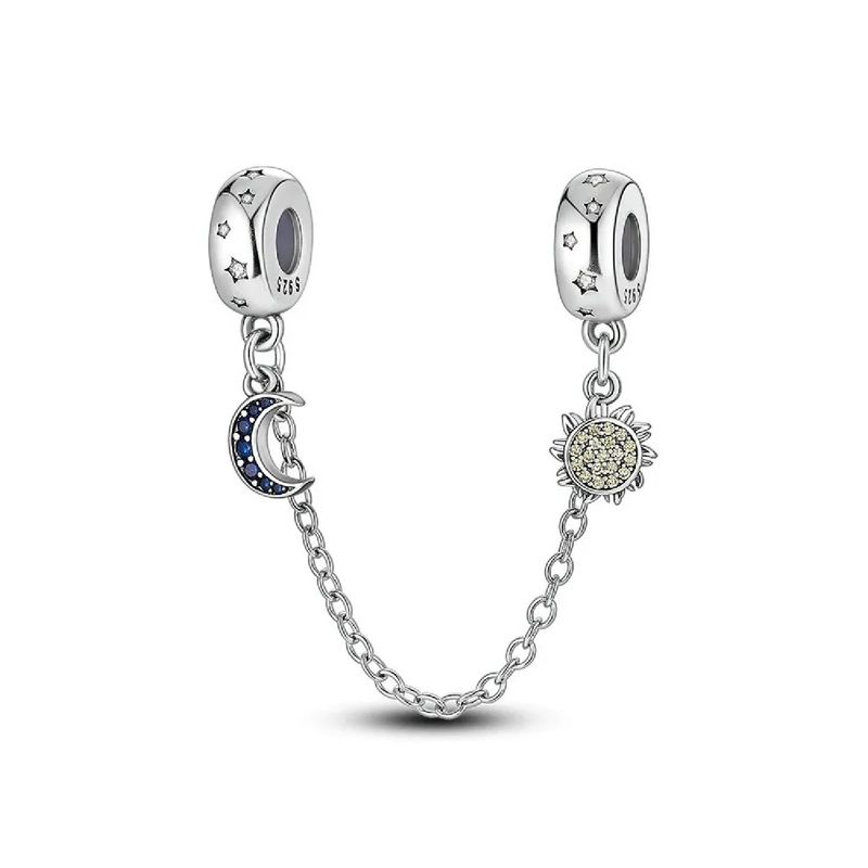SILVER HEART - Charm Cadena de Seguridad Sol y Luna en Plata Fina 925 SILVER HEART