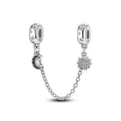 SILVER HEART - Charm Cadena de Seguridad Sol y Luna en Plata Fina 925