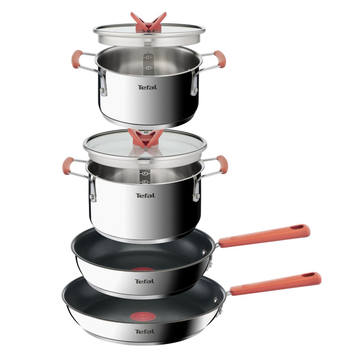 TEFAL - Bateria de cocina Acero Inoxidable Optispace 6 PCS