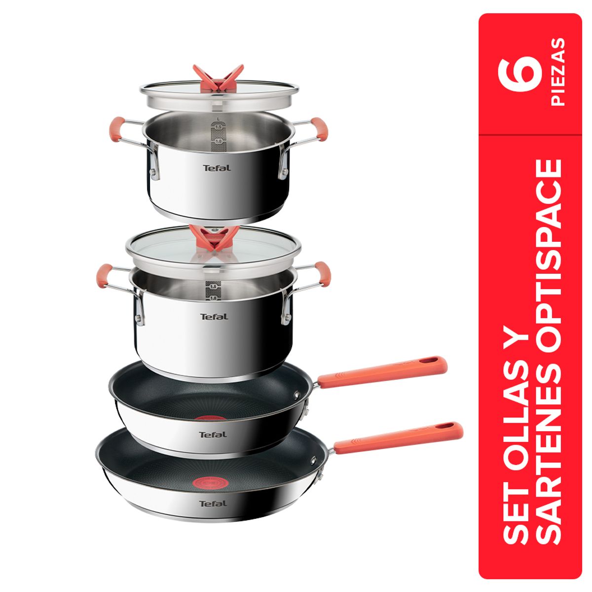 TEFAL - Bateria de cocina Acero Inoxidable Optispace 6 PCS